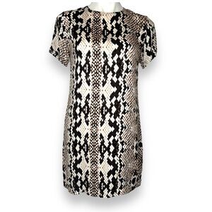OLIVACEOUS Snake Charmer Short Sleeve‎ Sheath Dress Sz M Brown Tan Ivory Capsule